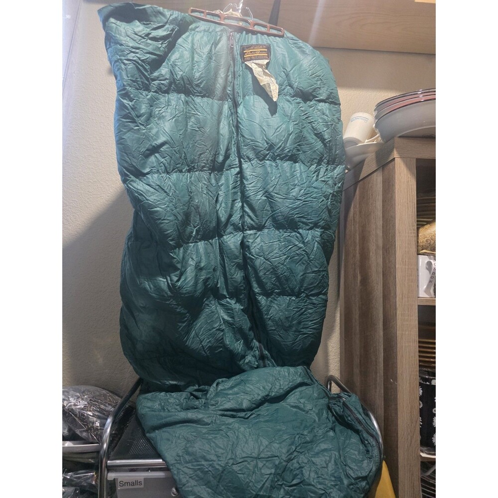 Eddie Bauer Vintage Goose Down Mummy Sleeping Bag Green Yellow Inside W/ Bag